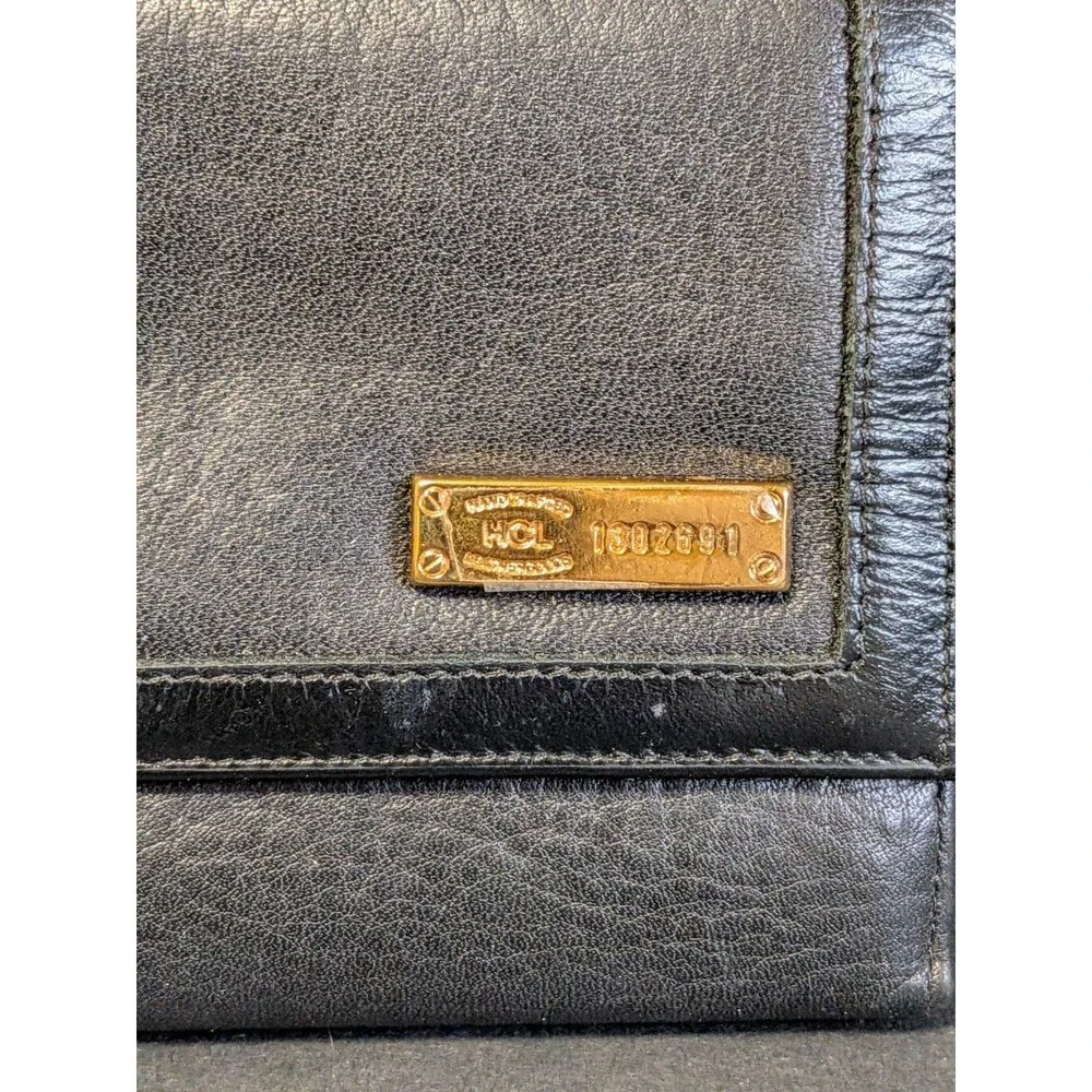 HCL Black Leather Kisslock Coin Pocket Credit Card Trifold Wallet - Vintage